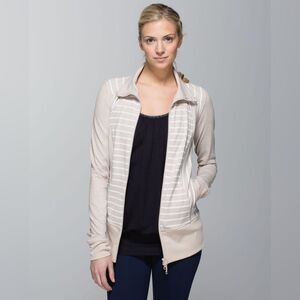 Lululemon Nice Asana Jacket Deauville Stripe Heathered Cashew White - Size: 6